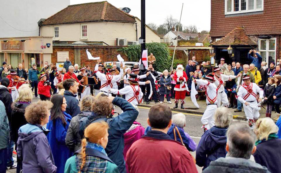 Morris dancing in Ewell Village on Boxing day
